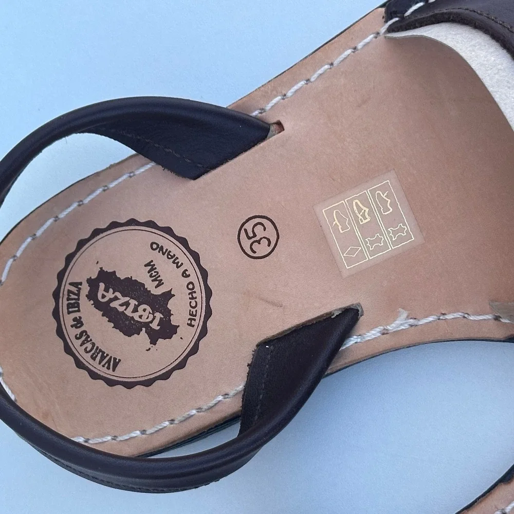 Avarcas de Ibiza Menorcan Leather Slingback Sandals Brown Peep Toe Flats Size 35